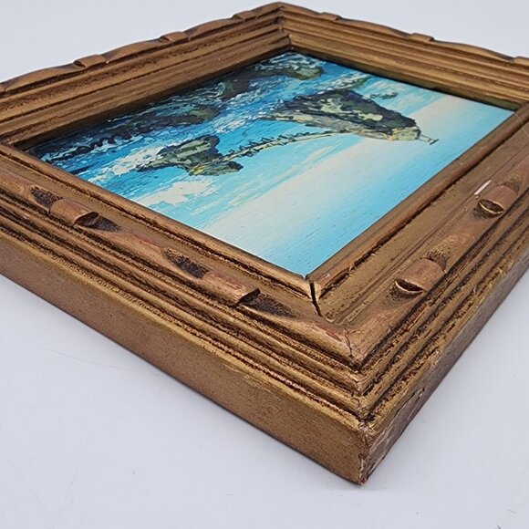 Signed Original Oil on Board Painting Ocean Surf 5" x 7" Framed Vintage Brioni - Picture 12 of 14